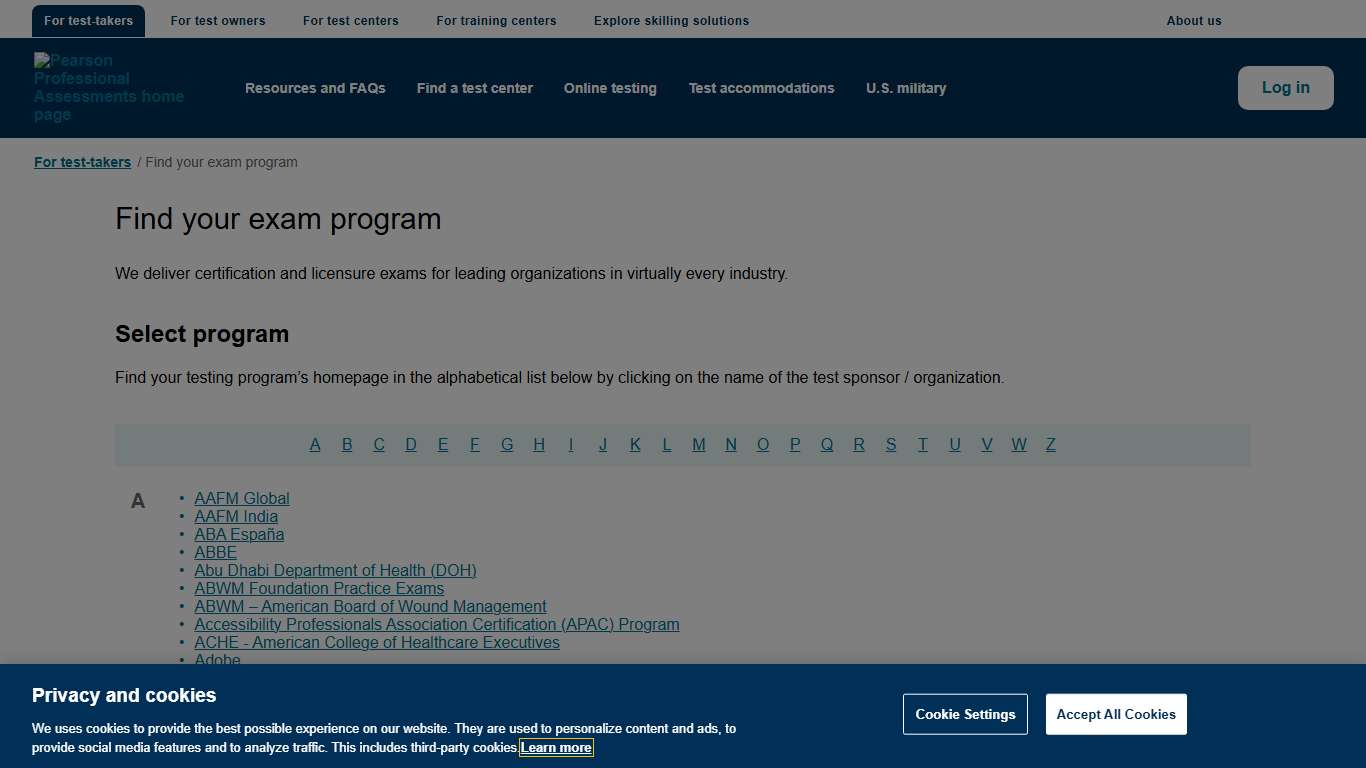 Find Your Exam Program - Pearson VUE